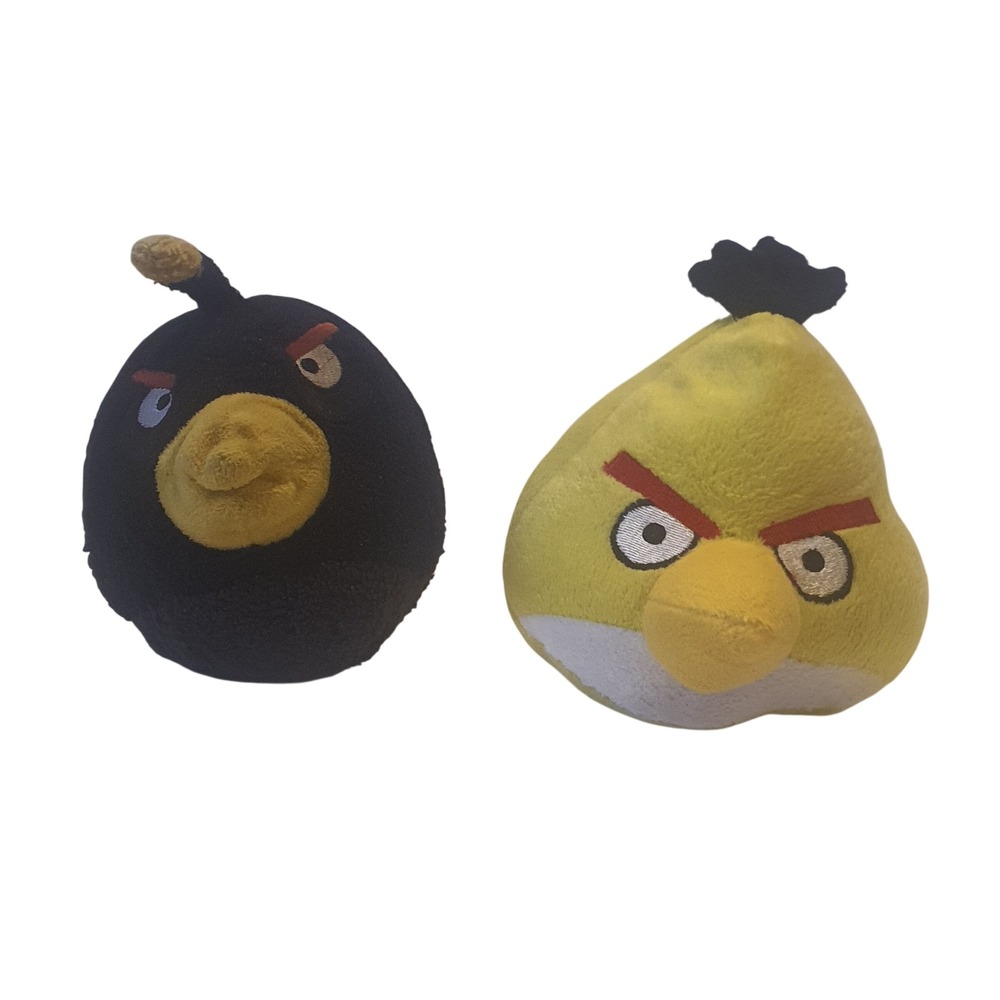 Angry Birds Plush Lot 2 Chuck Yellow Bomb Black Stuffed‎ Animal Toys Rovio Game